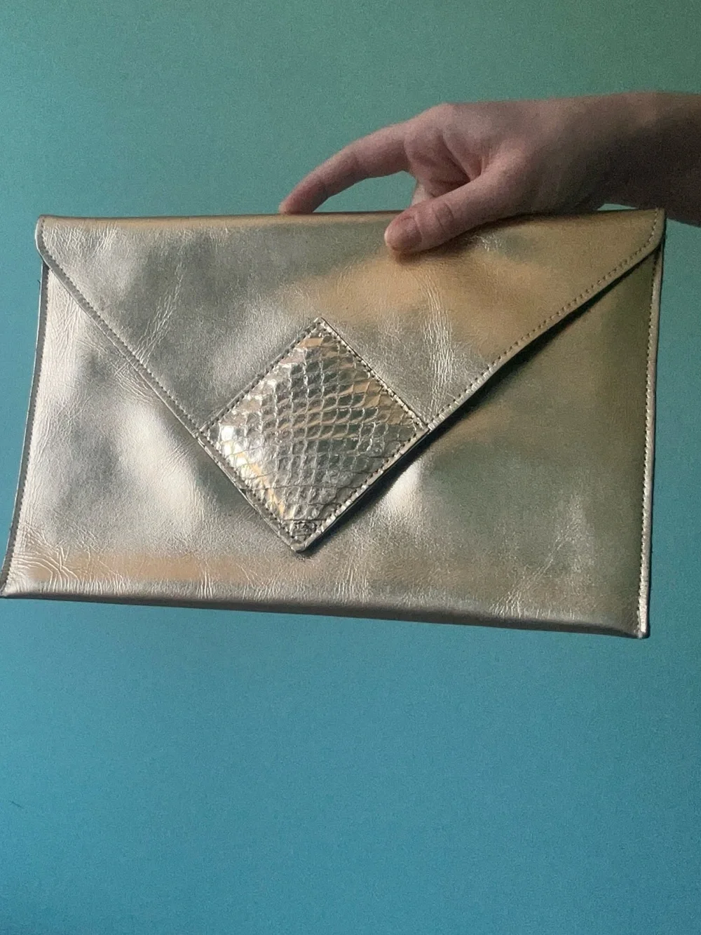 Metallic Gold Envelope Clutch with Textured Accent